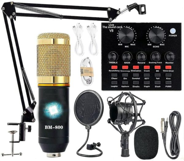 Kit de estudio de grabación BM-800 con cambiador de voz, tarjeta de sonido en vivo