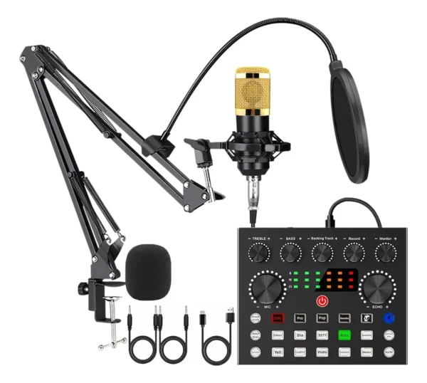 Kit De Micrófono Condensador Bm800 + Interfaz De Audio V8s